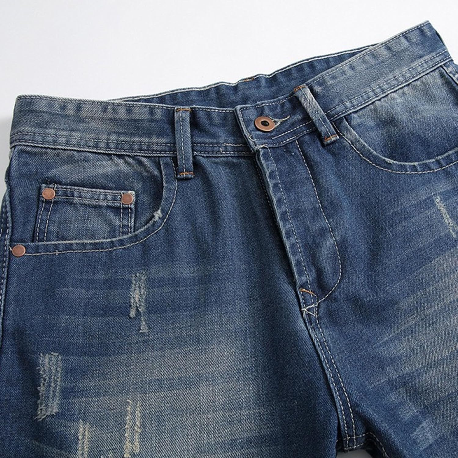 Men's Casual Ripped Straight Denim Pant Vintage Button Slim Distressed Jeans Y2K Mid Waist Classic Cozy Trousers