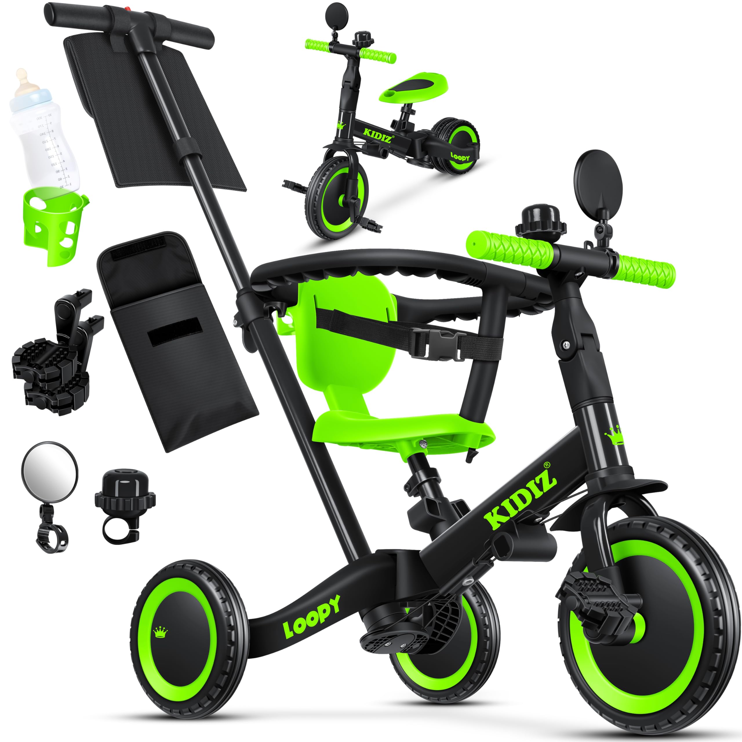 KIDIZ® 6en1 Bicicleta de Balance, Triciclo para niños de 1 año a 5 Años, Capacidad de Carga hasta 25kg, Incl. Manillar/Barra de Seguridad/Cinturón de Seguridad/Timbre/Espejo