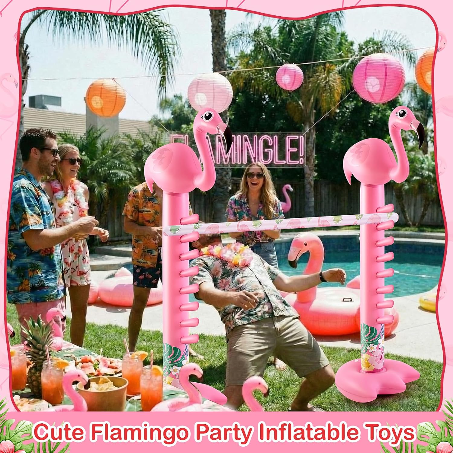 Poen 80" Giant Inflatable Flamingos Limbo Game for Kids Adults image 3