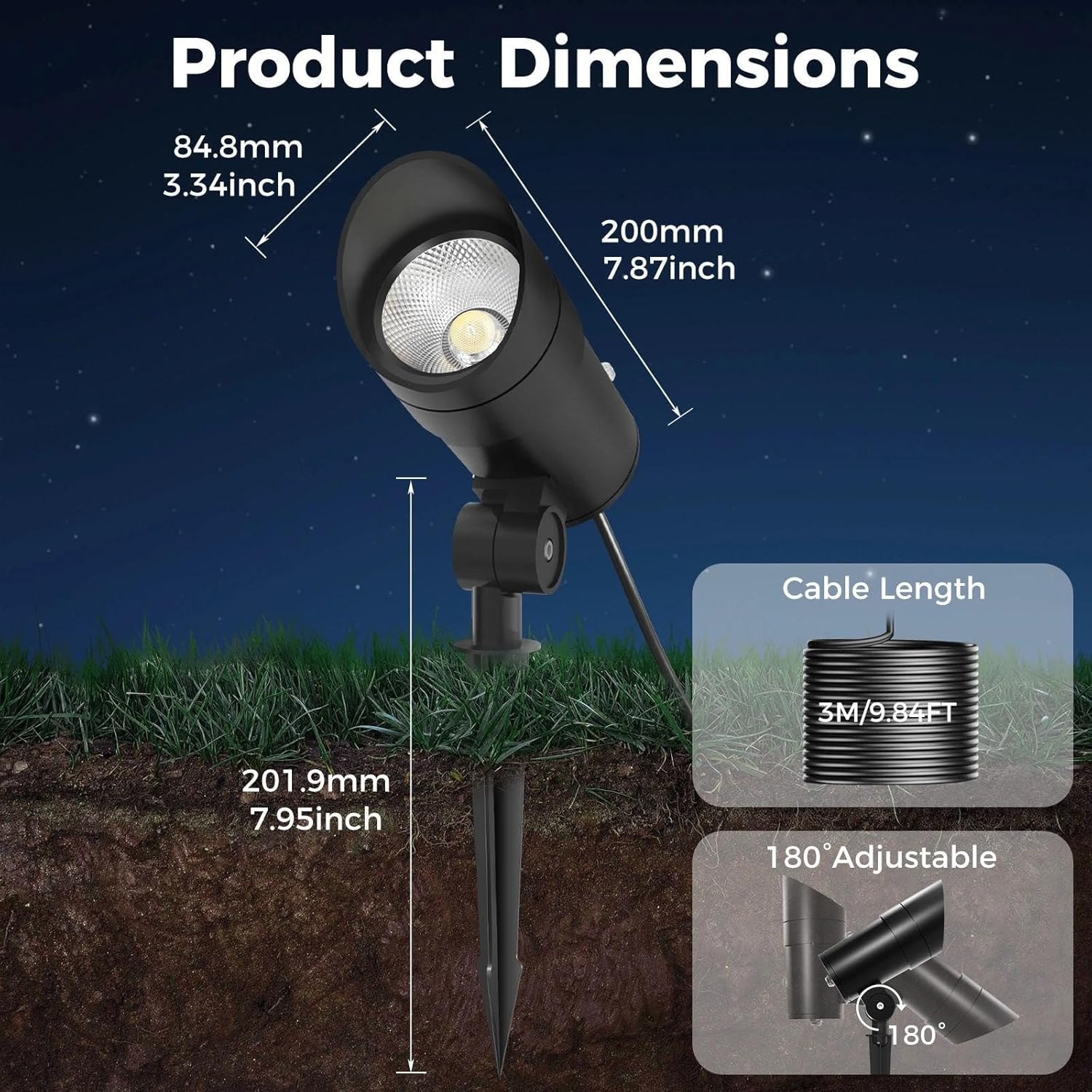 LOTMOS 30W LED Spot Lights Outdoor with Photocell Sensor, Dusk to Dawn Spotlights with 9.68FT Cord, 120V Plug in Ultra Bright Bullet Landscape Light for Flagpole Palm Tree Yard Lawn Statue (6000K)
