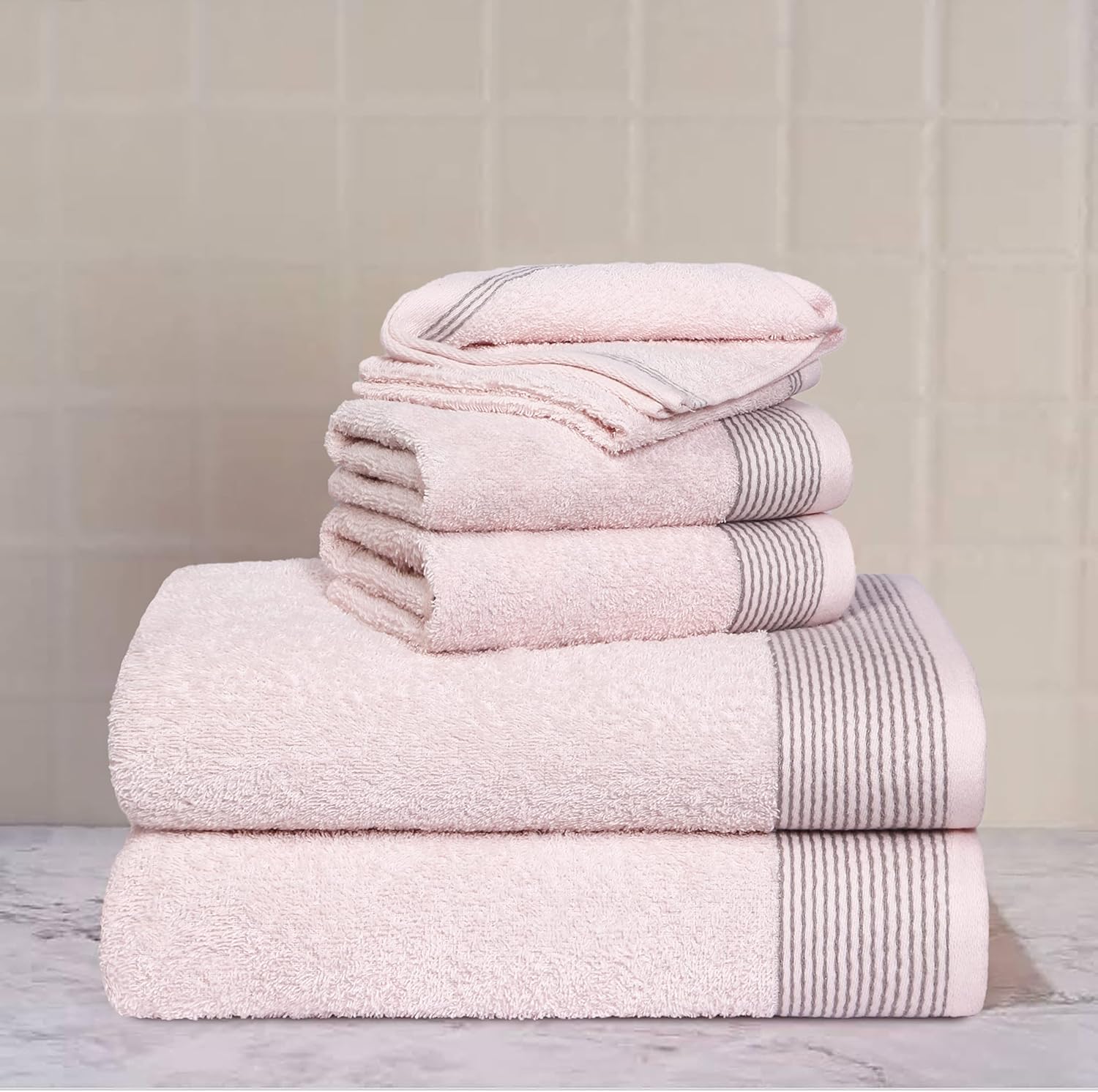 Belizzi Home 100% Cotton Ultra Soft 6 Pack Towel Set, Contains 2 Bath Towels 28x55 inchs, 2 Hand Towels 16x24 inchs & 2 Washcloths 12x12 inchs, Compact Lightweight & Highly Absorbant - Pink - Image 2