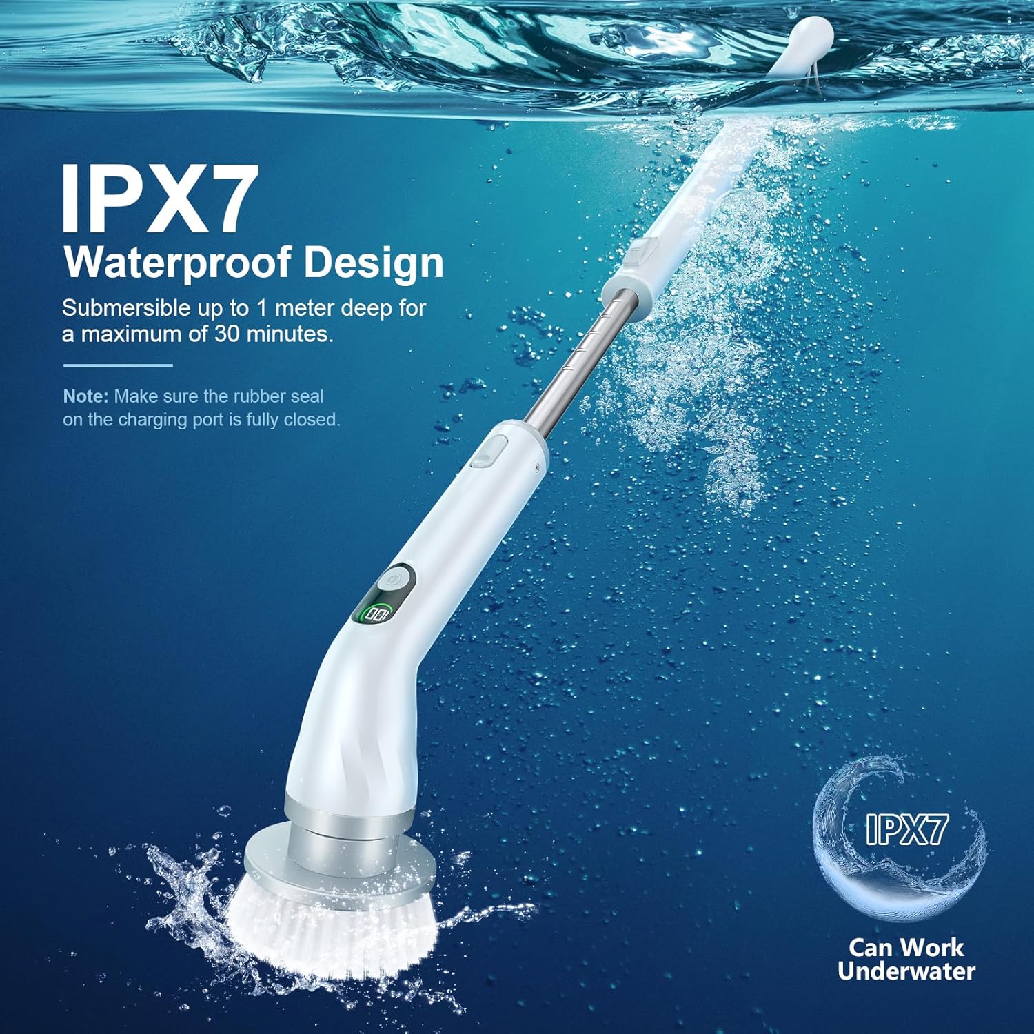 Image showing the LABIGO scrubber's battery life of 99 minutes and 2500 mAh capacity