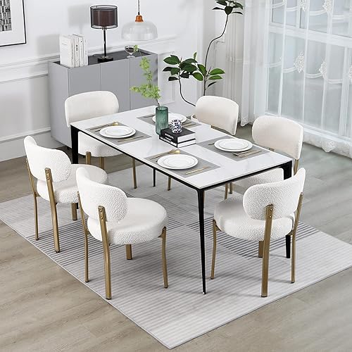 Miniatura 9 de DYHOME Juego de 2 sillas de comedor, sillas de comedor tapizadas de sherpa boucle blanco, sillas de comedor de cocina modernas de mediados de siglo