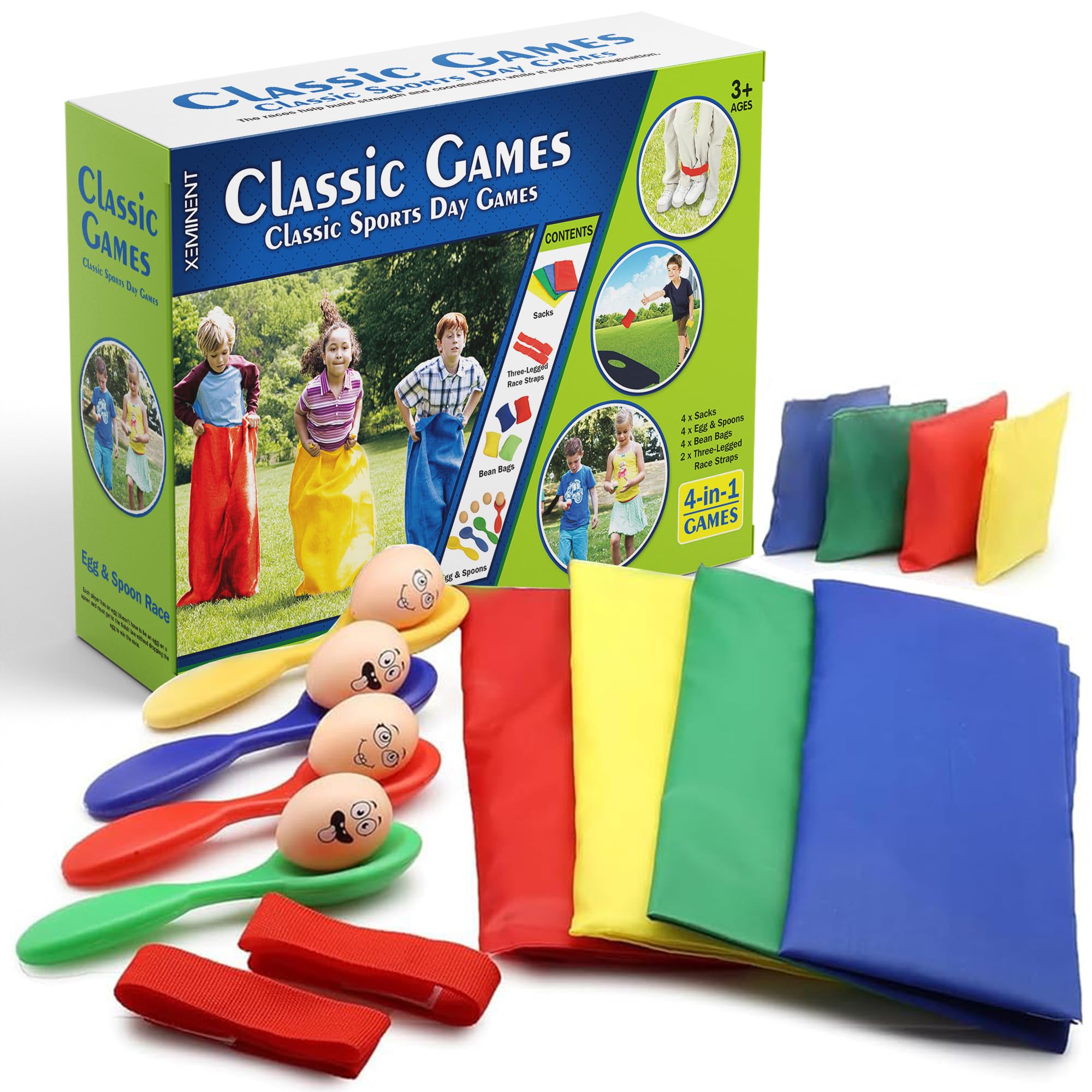 18 Pcs Outdoor Party Games Set – Potato Sack Race Bags for Kids & Adults, 4-10 Players – Carnival, Birthday, Easter, Field Day & Family Reunion Lawn Games with Legged Race & Egg Spoon Game