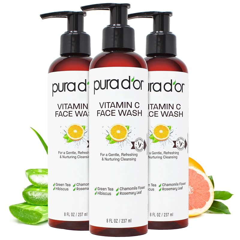 PURA D'OR Limpador facial com vitamina C, 3 unidades de 240 mL