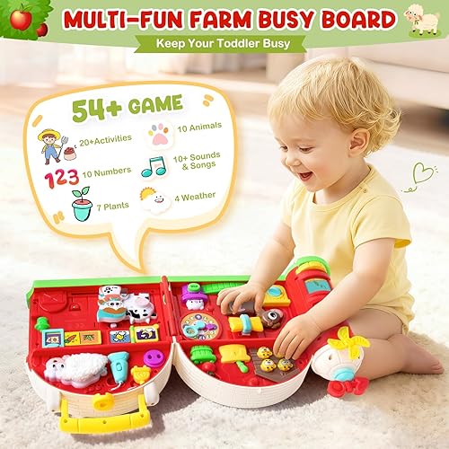 Miniatura 2 de Montessori Farm Busy Board - Juguetes para niños de 1 a 2 años, regalos para niños y niñas, tablero educativo temprano para desarrollo sensorial,