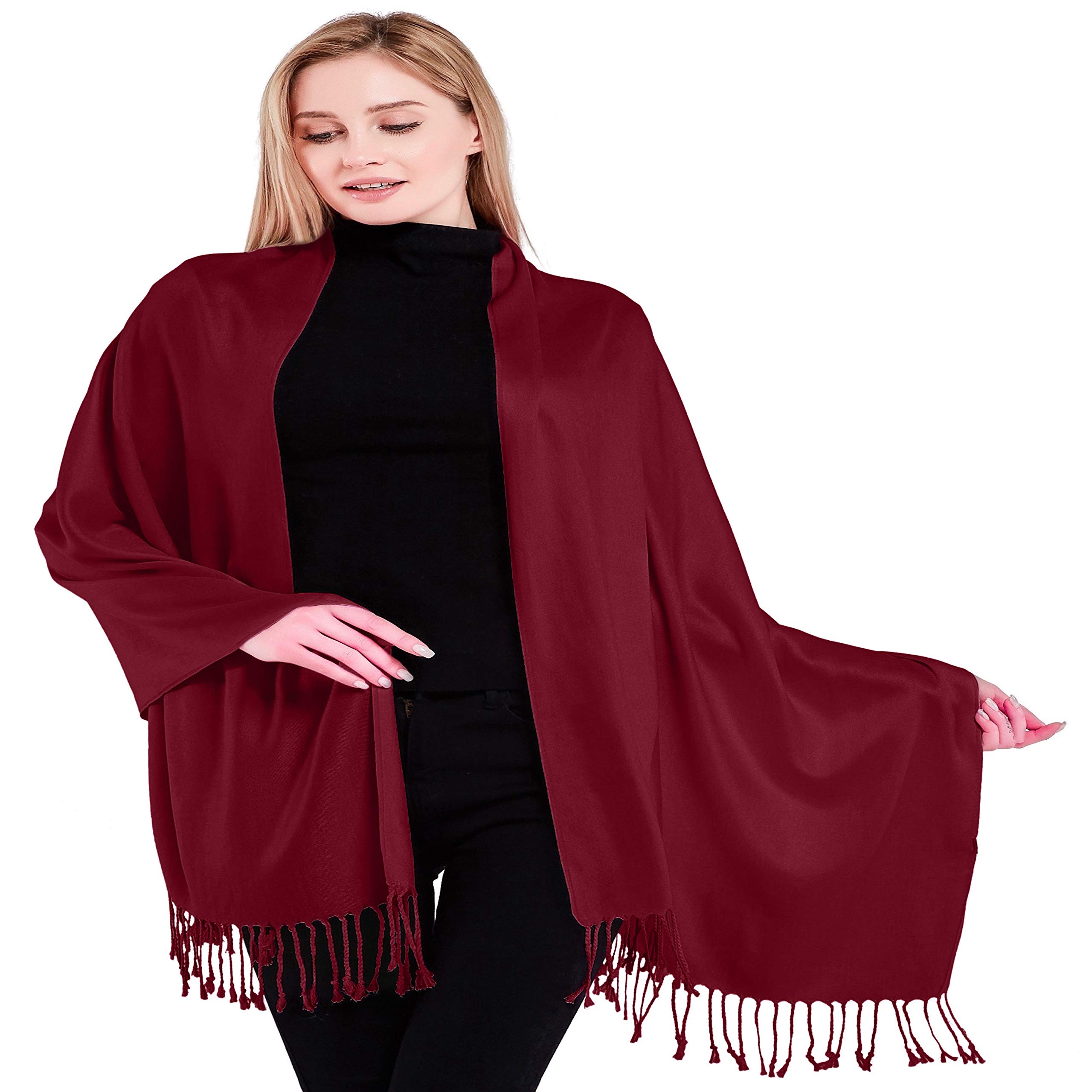 Cj Apparel Women's Maroon Solid Colour Tassels Design Shawl Seconds Scarf Wrap Stole Throw Head Wrap Pashmina
