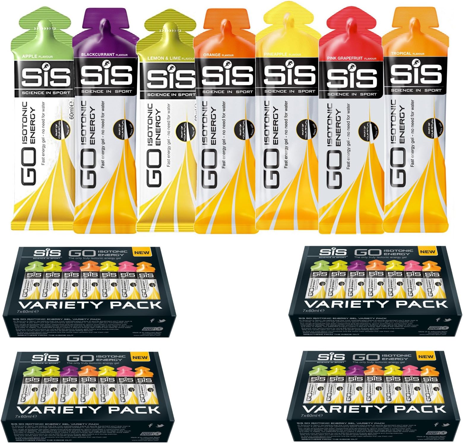 7 Pack Variety Isotonic Gels 60ml x 4 (Pack of 4)