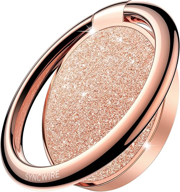 Syncwire Cell Phone Ring Holder Stand, 360° Rotation Finger Ring Kickstand with Polished Metal Phone Grip for Magnetic Car Mount Compatible with iPhone, Samsung,LG,Pixel, Smartphone- Glitter Pink
