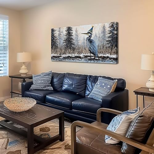Miniatura 3 de 20"x 40" Canvas Wall Art Snow Christmas Winter Vertical Blue Heron Vintage Bird Coastal Framed Pictures Painting Prints Large Wall Art for Living