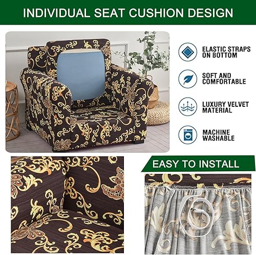 Miniatura 3 de CRFATOP Fundas elásticas para sillón de 2 piezas para sala de estar, fundas de sofá para sofá separadas, fundas de cojín lavables, protectores de