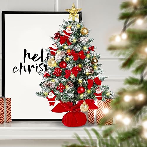 Miniatura 3 de Sggvecsy Mini árbol de Navidad esmerilado de nieve de 23.6 pulgadas, parte superior iluminada, árbol de Navidad artificial, estrella de árbol, piña,