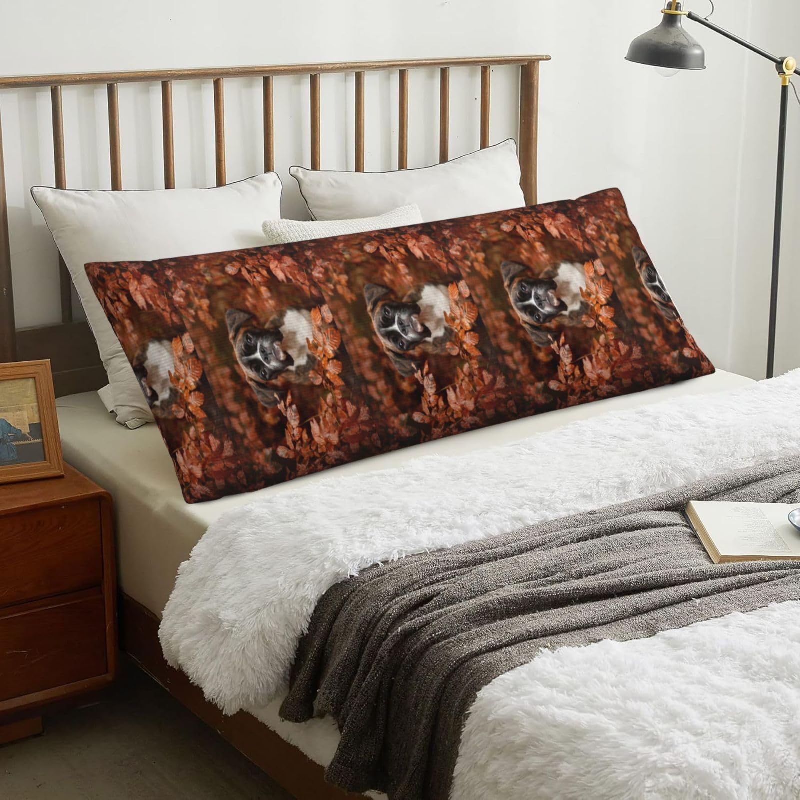 Boxer Dogs Autumn, Body Pillow Cover with Zipper,Long Body Pillowcase 20 x 60 in