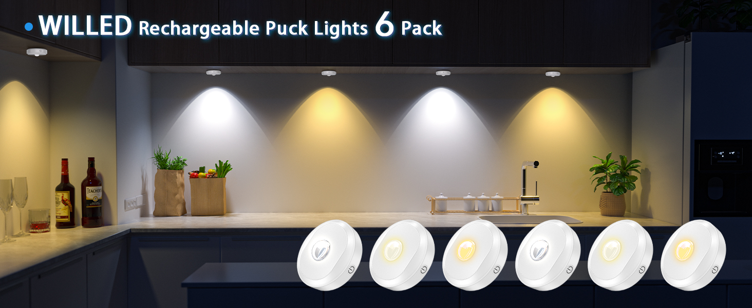 WILLED Draadloze Keukenverlichting, oplaadbare RGB Puck Lights met Afstandsbediening, Batterij LED Spot met Timerfunctie, Plakbare Nachtlampjes Voor Keuken, Kast, Aanrecht, Kast, Plank, 6 pack WILLED Draadloze Keukenverlichting, oplaadbare RGB Puck Lights met Afstandsbediening, Batterij LED Spot met Timerfunctie, Plakbare Nachtlampjes Voor Keuken, Kast, Aanrecht, Kast, Plank, 6 pack