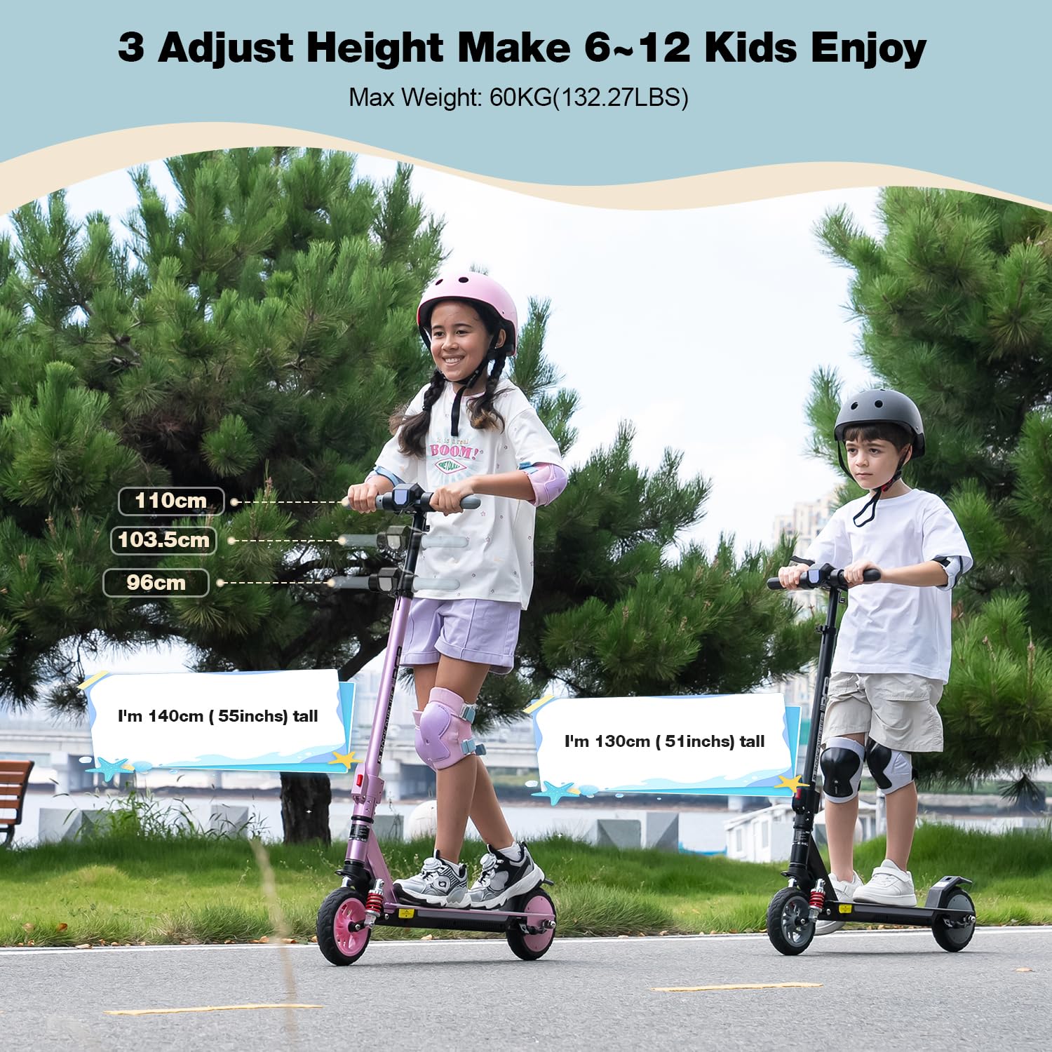 RCB R12 MAX E-Scooter Kinder 6-12 Jahren, bis zu 18km/h &15km, 7 Zoll Faltbar Elektroroller,Stoßdämpfung,Höhenanpassung,Bunte Leuchten,LED Display,Doppelte Bremsen, Geschenk für Kinder