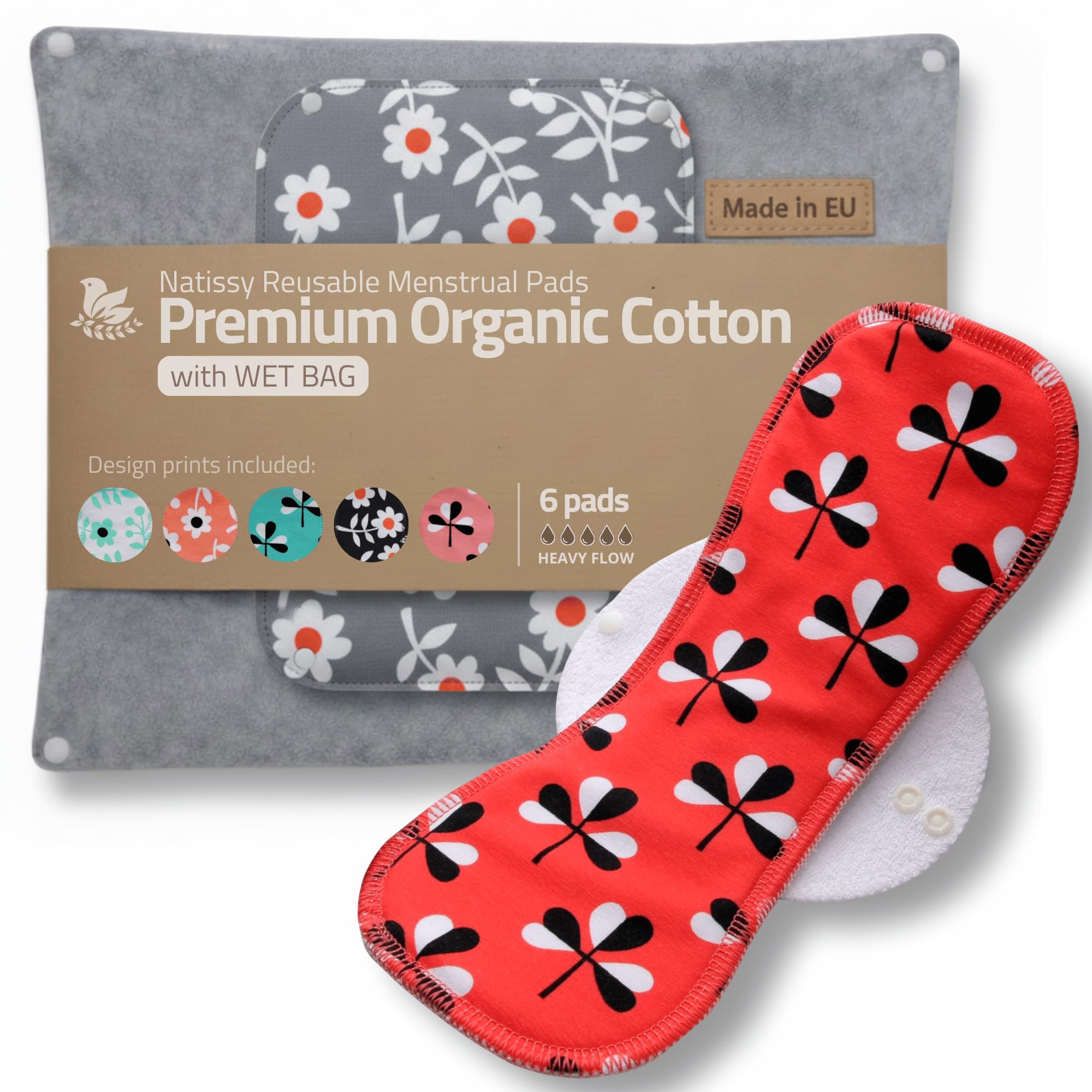 Compresa reutilizable en algodón orgánico para flujo abundante e incontinencia (L+XL, 1 ud.); lavable a alta T°, HECHA EN LA UE; suave y no irritante, compresa de tela para mujeres y adolescentes — view 18