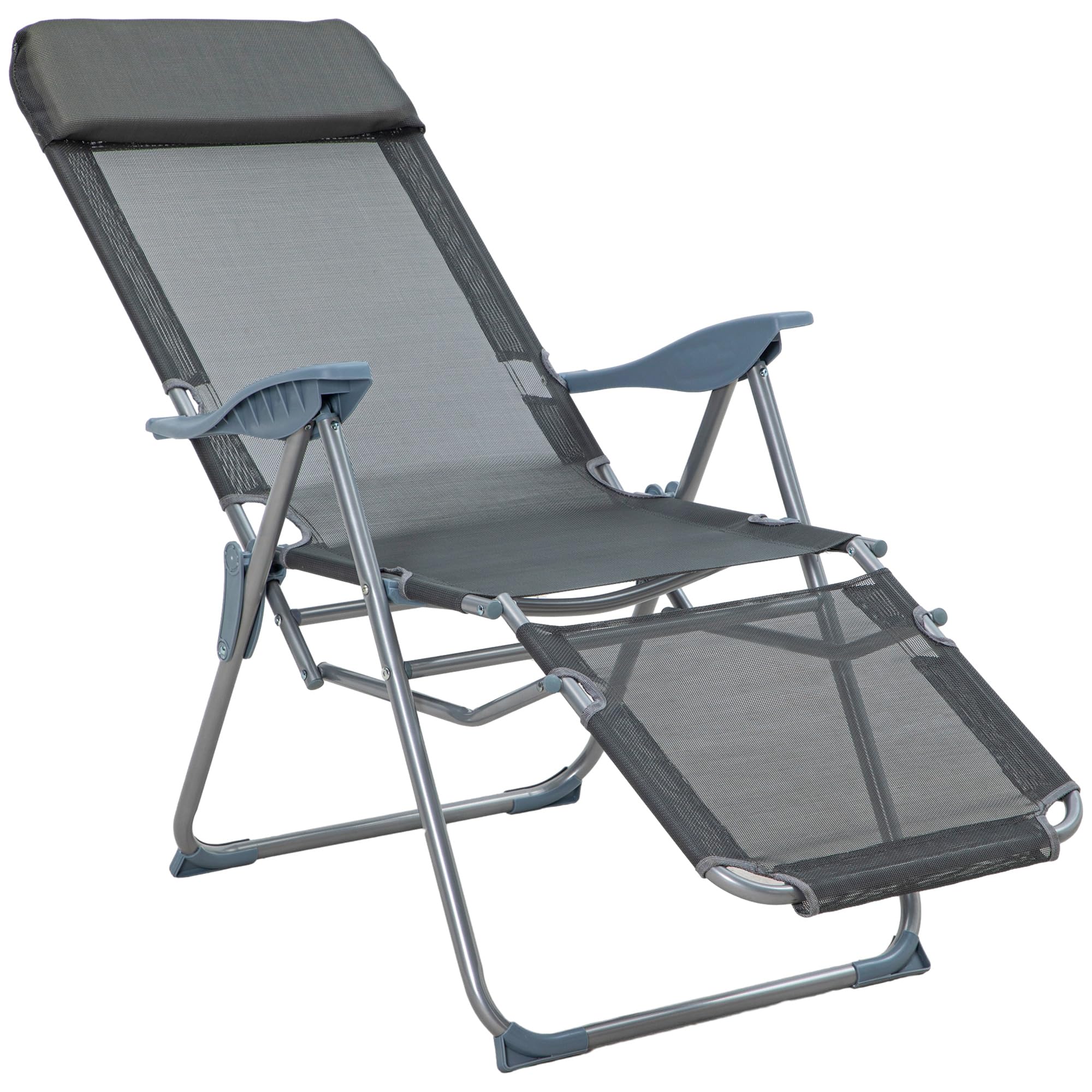 Outsunny Tumbona plegable de jardín con respaldo ajustable, para balcón, terraza, malla, gris, 63 x 81 x 108 cm