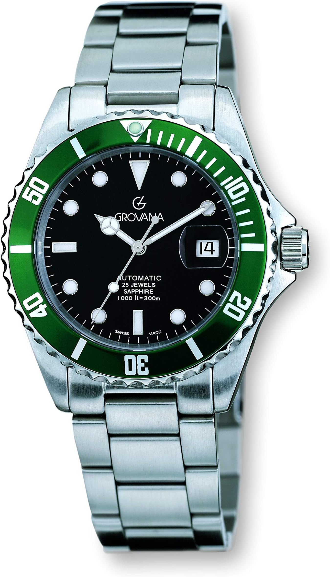 Grovana Men's 1571.2134 Diver Diver Black Dial Green Bezel Automatic Watch