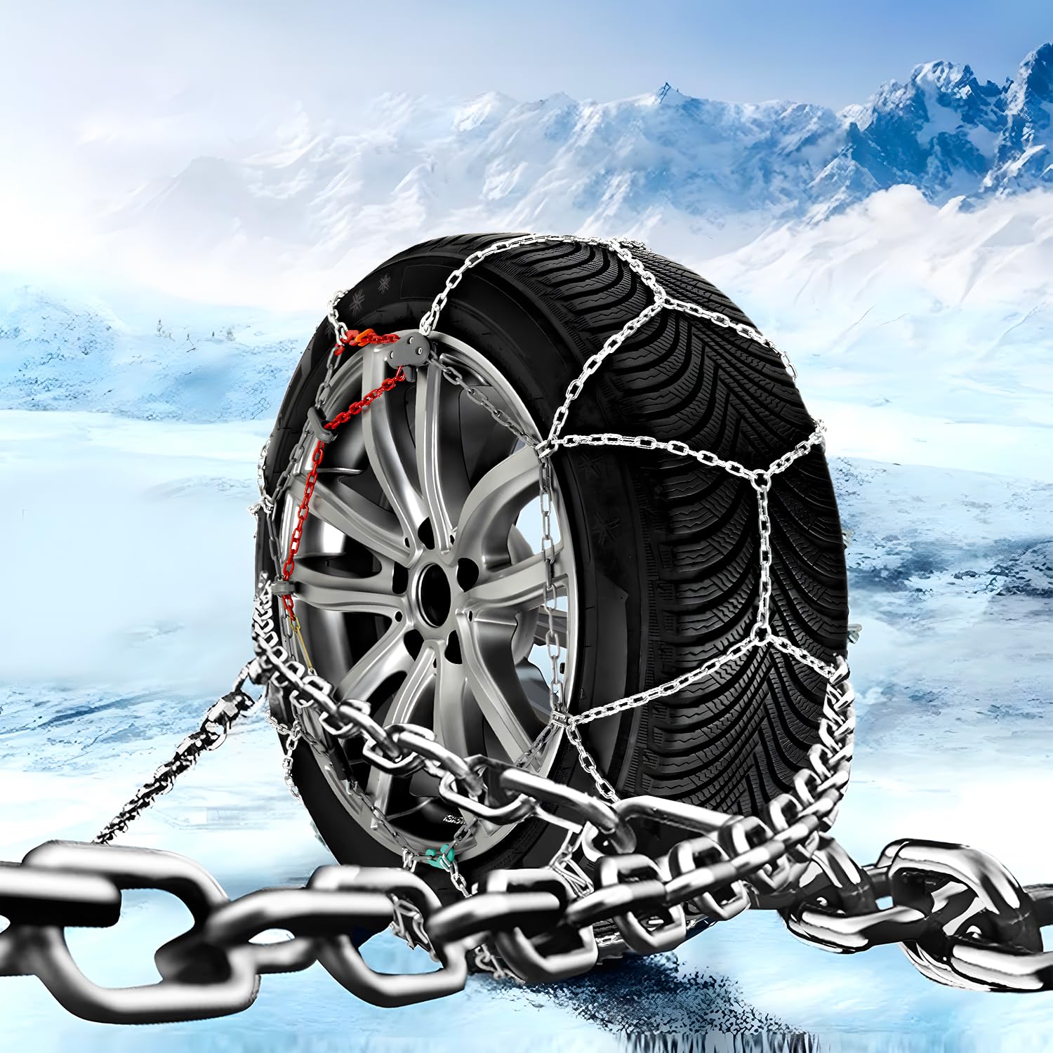 Avilia Catene da Neve in Acciaio Cementato per Auto Taglia 6,5 - Ideali per Viaggiare in Strade con Neve e Ghiaccio con Comodo Sistema di Autotensionamento Omologata in ITALIA