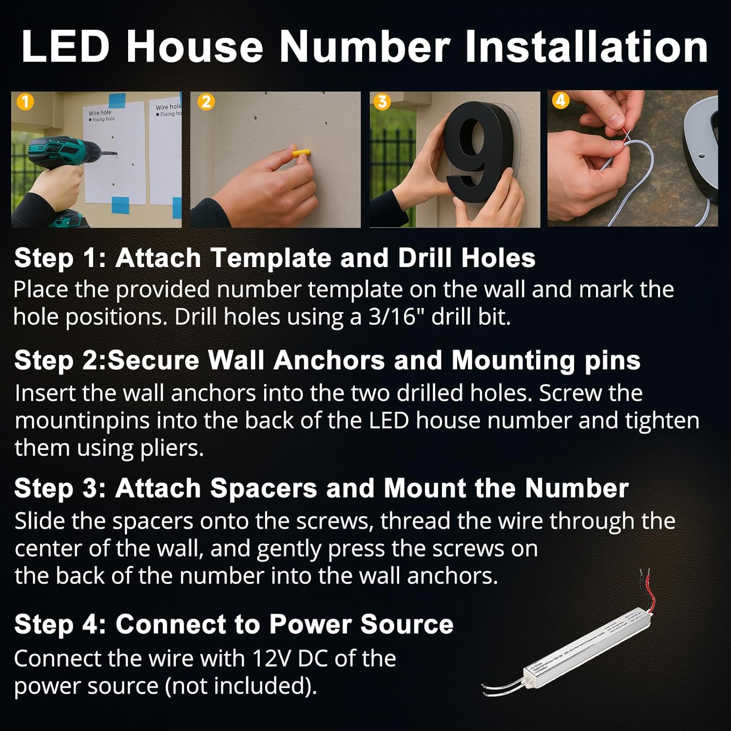 9 Inch Backlit House Numbers for Outside, Stainless Steel, LED Illuminated Home Address Number, Modern Lighted Address Signs for Houses, Restaurant, Waterproof