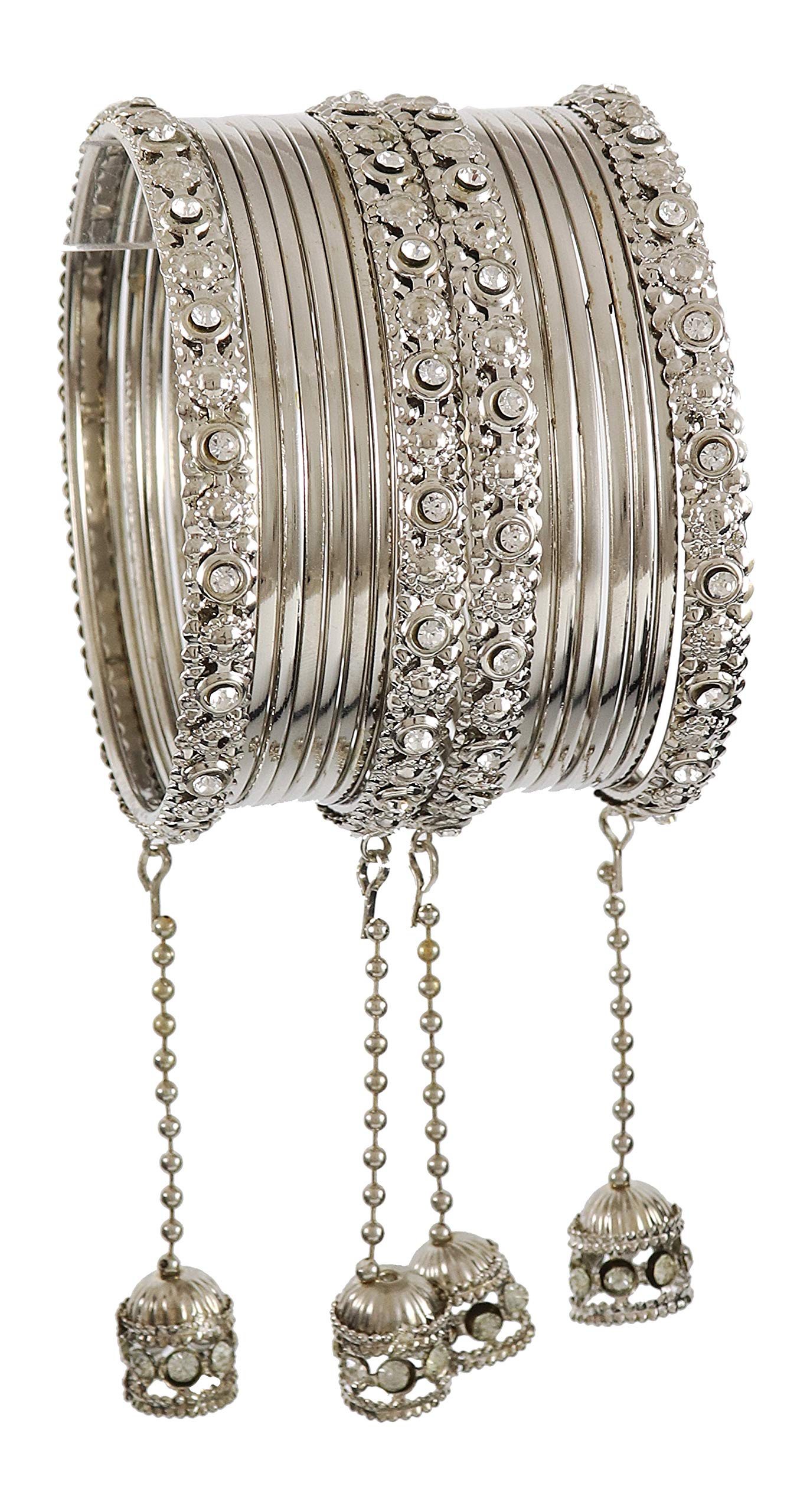 NMII Traditional Metal Bangles Set For Women & Girls with Zircon Gemstone & Latkan | Stylish Oxidised Look Gold Plated Bangles | Womens Fashion Jewellery | Trendy Bangles-(NAB49_Silver-2.6) (B091PRNQRD) Amazon Price History, Amazon Price Tracker