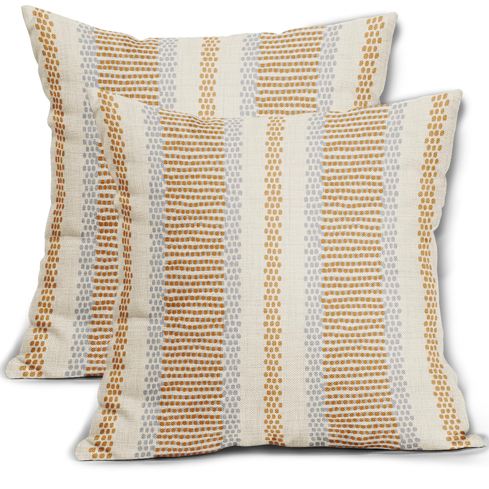 Aytipun Mustard Yellow Pillow Covers 24x24 Set of 2 Fall Colored Dot Striped Decorative Outdoor Pillowcases Boho Rustic Throw Cushion Case Decor for