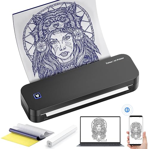 LIUMATE Bluetooth Tattoo Drucker Wireless Tattoo Stencil Printer with 20 Blatt Transferpapier, A4 Thermodrucker 2600mAh Stencil Drucker Maschine, Kompatibel mit Android und iOS Phone & PC