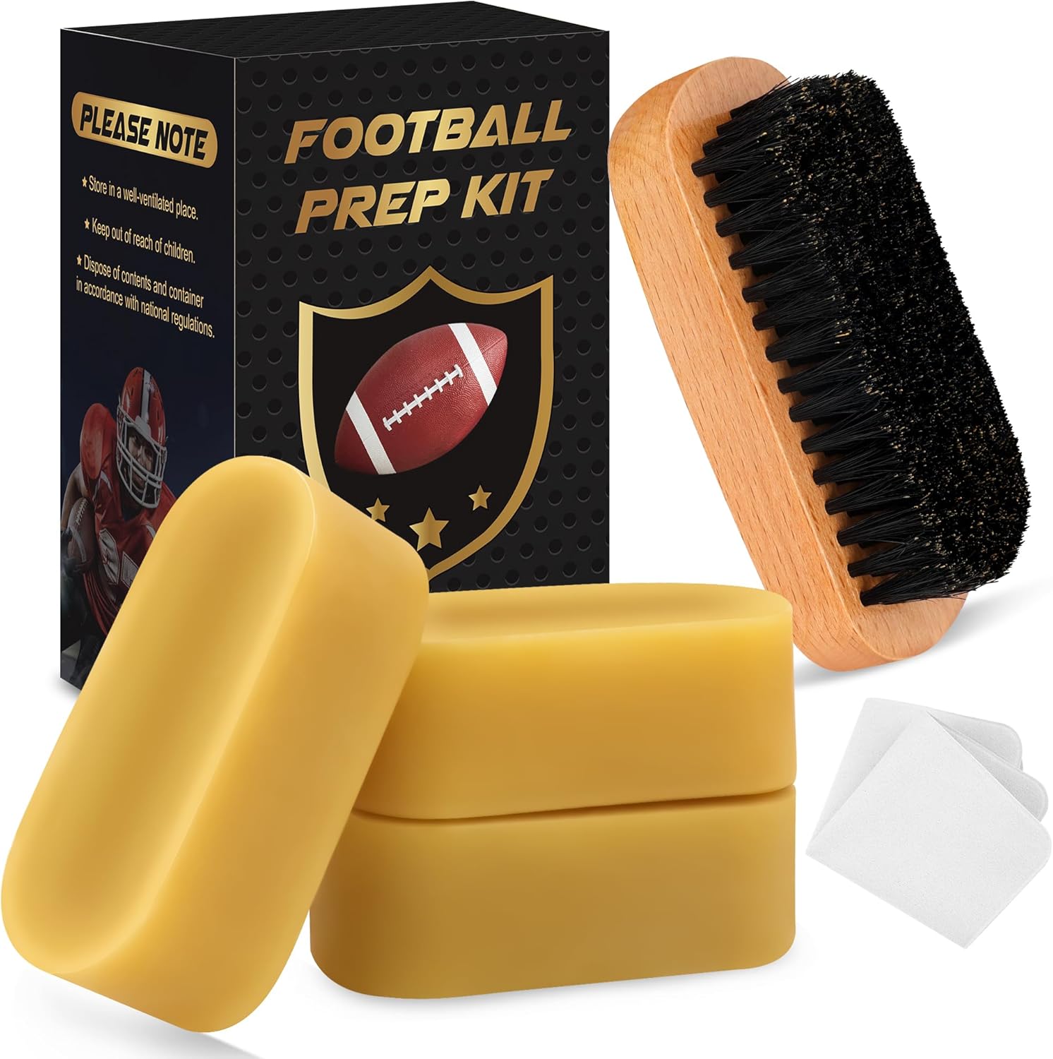 AHIER All-in-One Football Prep Kit - Includes 3 Wax Blocks & Wooden Brush & M...