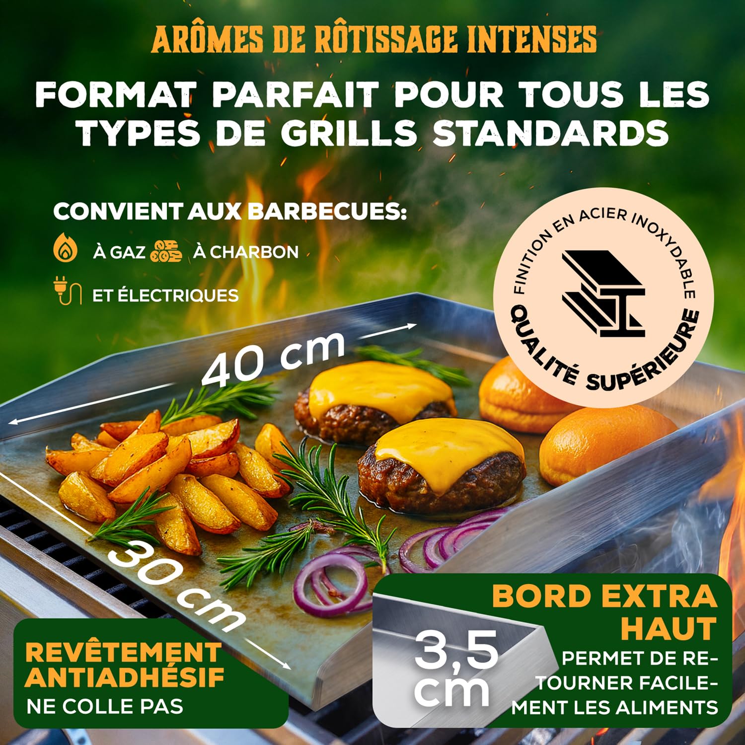 Blumtal set piastra per barbecue plancha in acciaio inox con 2 spatole e bottiglia per olio - 30x40 cm piastra acciaio per barbecue - piastra barbecue gas per aromi perfetti - plancha a gas robusta