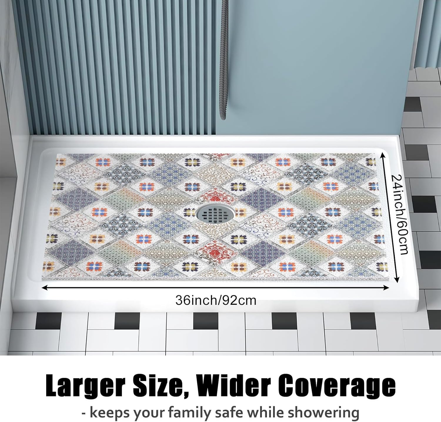 Shower Mat Non Slip - 24x36 Inch Shower Mats for Inside Shower with Drain Hole in Middle, Super Soft and Comfortable PVC Loofah Massage Bath Mat for Shower, Anti Slip Shower Stall Mat, Quick Drying - Image 8