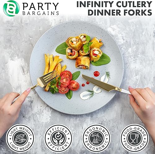 Miniatura 104 de Party Bargains Disposable Plastic Black Gold Cutlery Set, Infinity Modern Design Utensils, 40 Pack: 16 Forks, 8 Knives, 16 Spoons