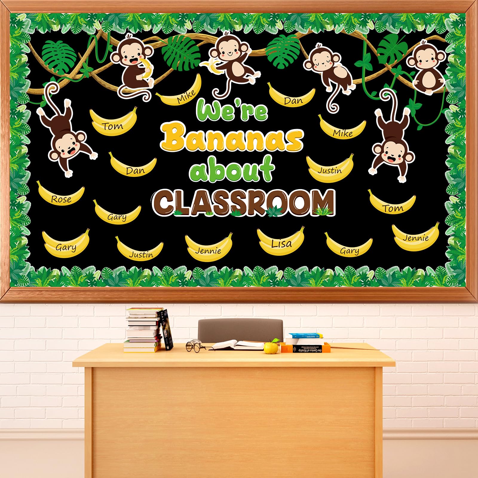 Qyeahkj Jungle Monkey Bulletin Board Set We’re Bananas About Classroom Decoration Back to School Monkey Themed Paper Cutouts for School Nursery Chalkboard Wall Door Decor Party Supplies