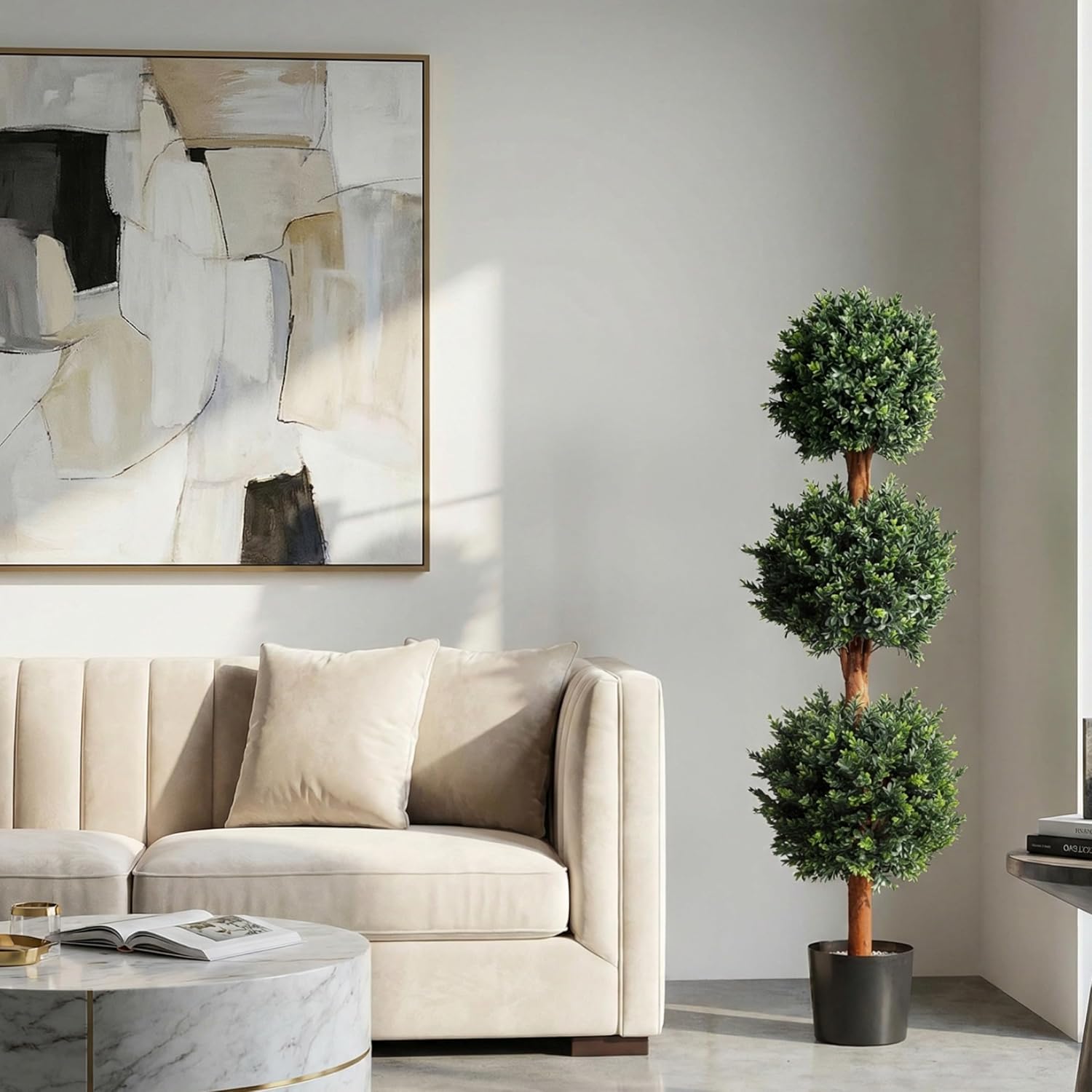 Pure Garden Artificial Tree - 5FT Faux Hedyotis Topiary Ball Plant in Weighted Pot - Fake Plants for Indoor Display or Front Porch Decorations