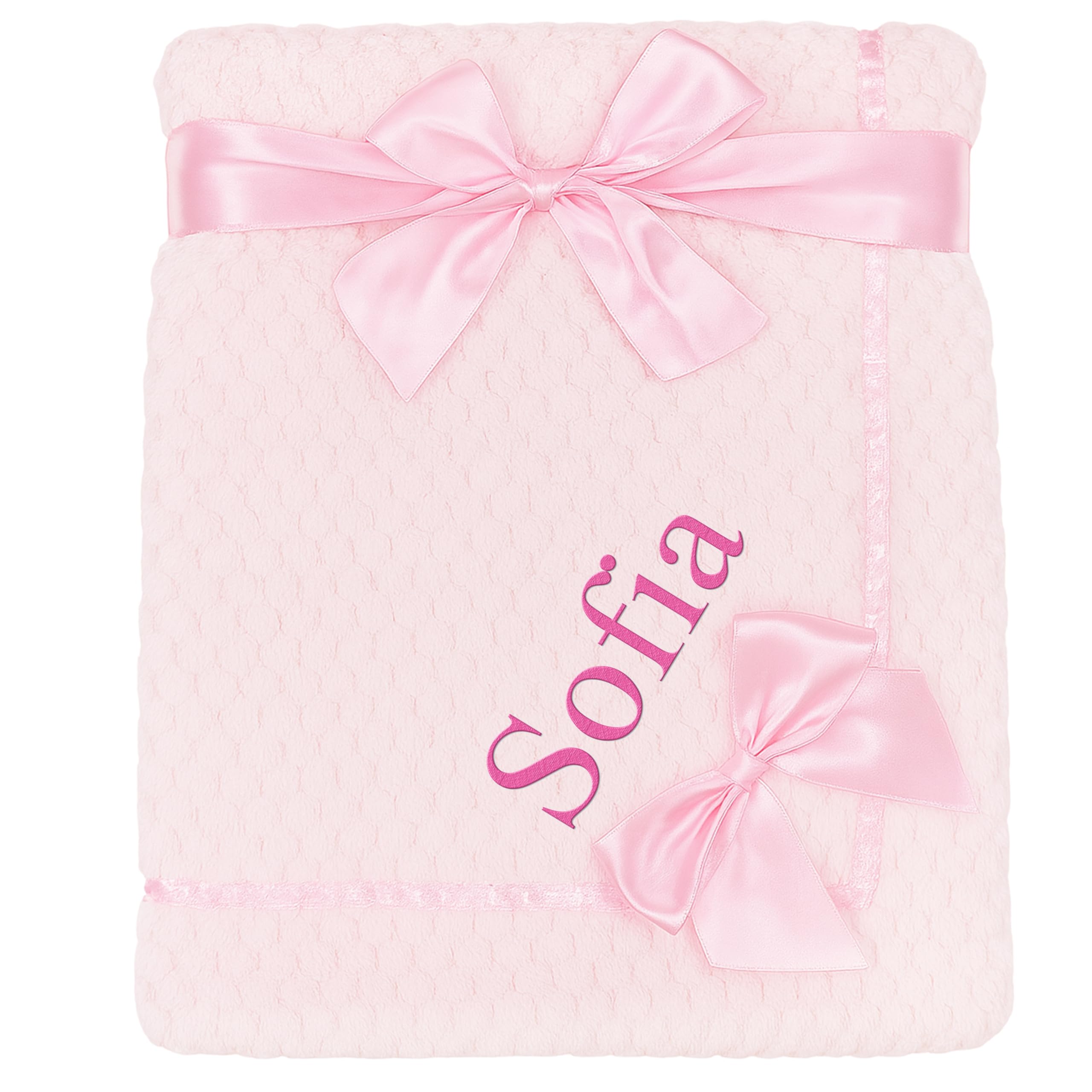 Personalised Baby Bow Blanket Fleece Waffle Wrap (Pink Waffle Bow)
