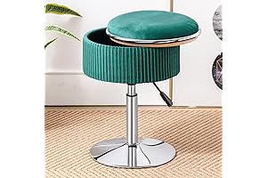Emerald Vanity Stool: Swivel Velvet Stool with Storage