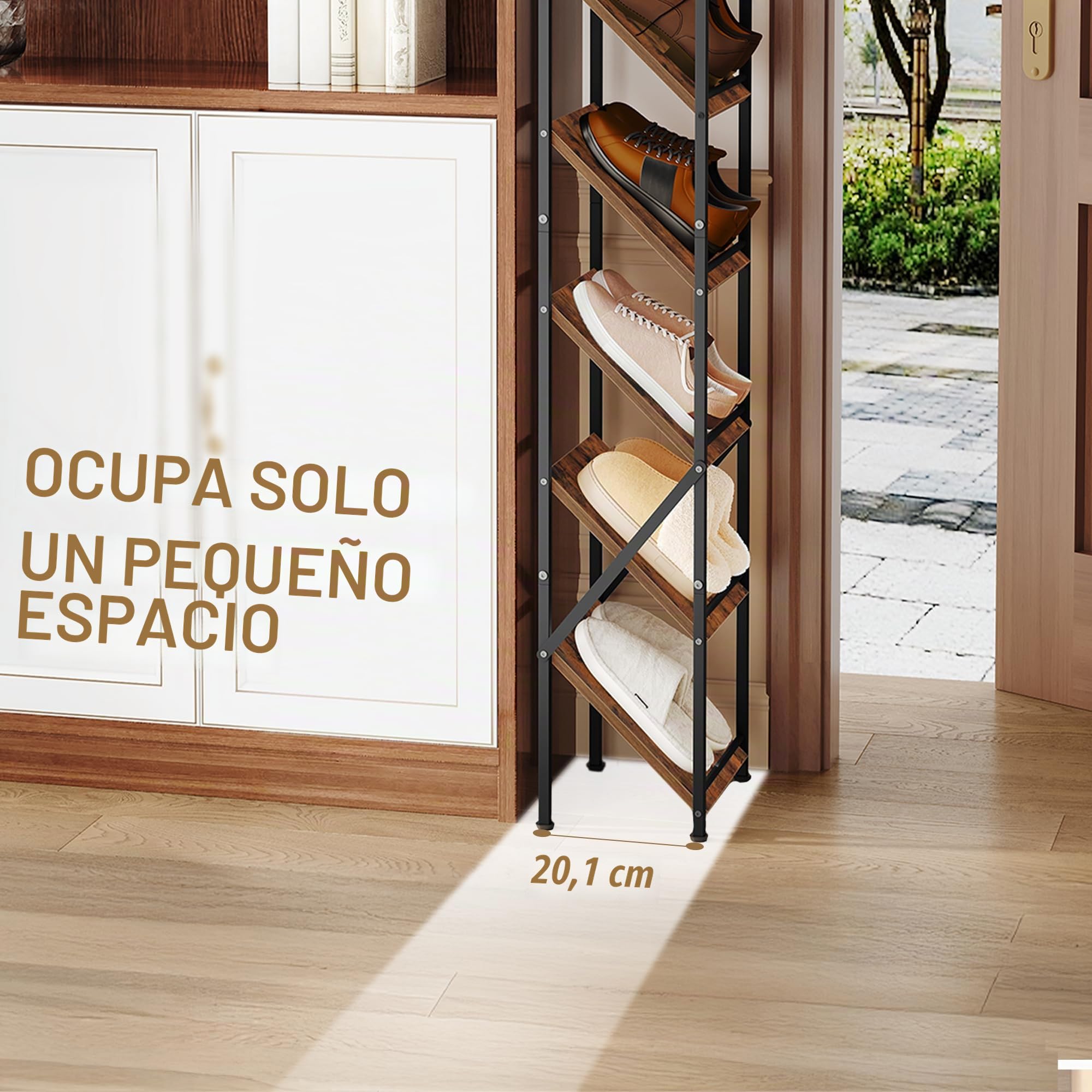 Hzuaneri Zapatero Vertical, 9 Niveles, 2 Modos Ajustables, Ahorra Espacio | Zapatero Estrecho, 26,5 x 27,5 x 185 cm, Zapatero Organizador para Entrada, Pasillo, Sala de Estar, Marrón Rústico, SR28901B