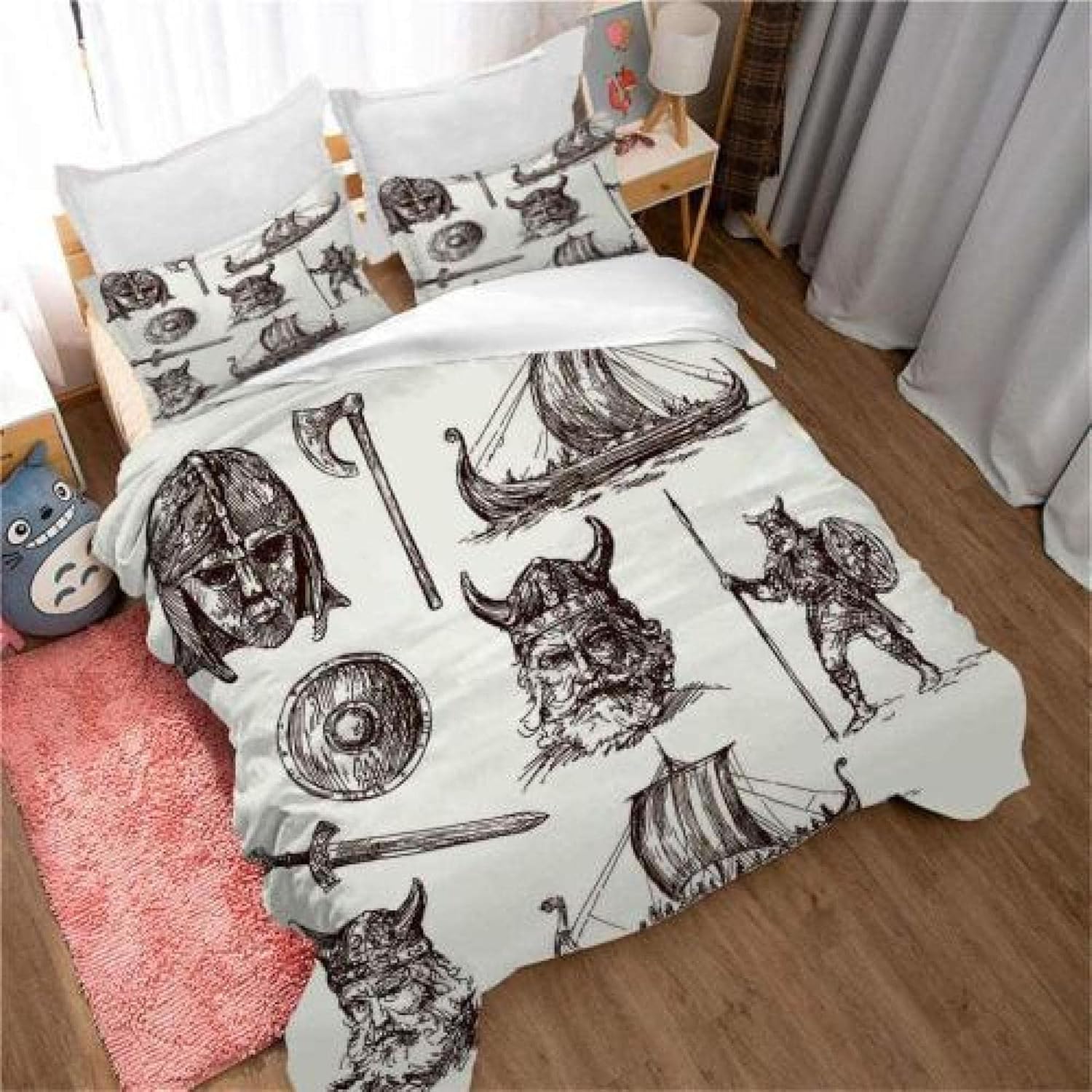 布団カバー ダブル キャラクター 布団セット おしゃれ 冬 羽毛布団カバー 190x210 Cm 2 X 枕 セット 50x75 Cm と ファスナー 寝具カバーセット サイズ シングル 150x210 Cm