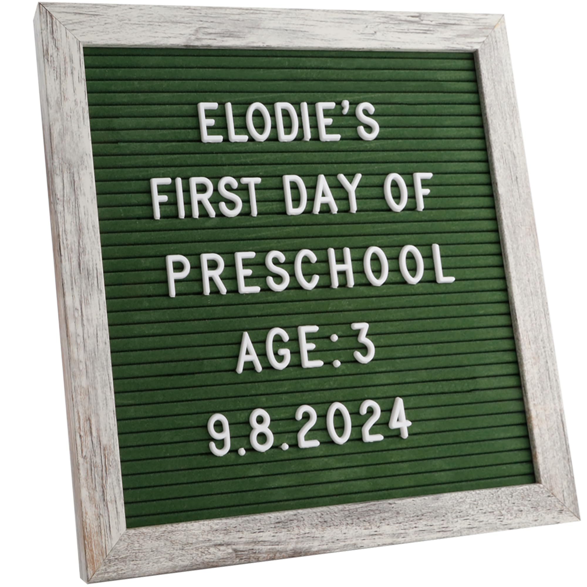 Bacheca intercambiabile in feltro 25 x 25 cm, con cornice rustica, lavagna in feltro verde per messaggi personalizzati, ideale per baby shower e nascite