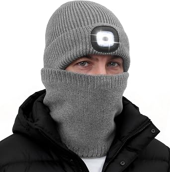 MELASA Winter Fleece Lined Beanie with a Light Scarf Gift Set for Men, Ski Mask Thermal Cold Weather Gear for Outdoor