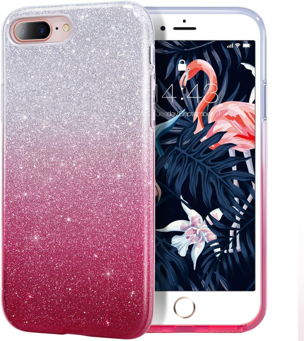 MILPROX Glitter Series Sparkly Shiny Bling Slim Anti-Scratch Protective Soft Case Compatible with iPhone 8 Plus and iPhone 7 Plus - Pink Silver