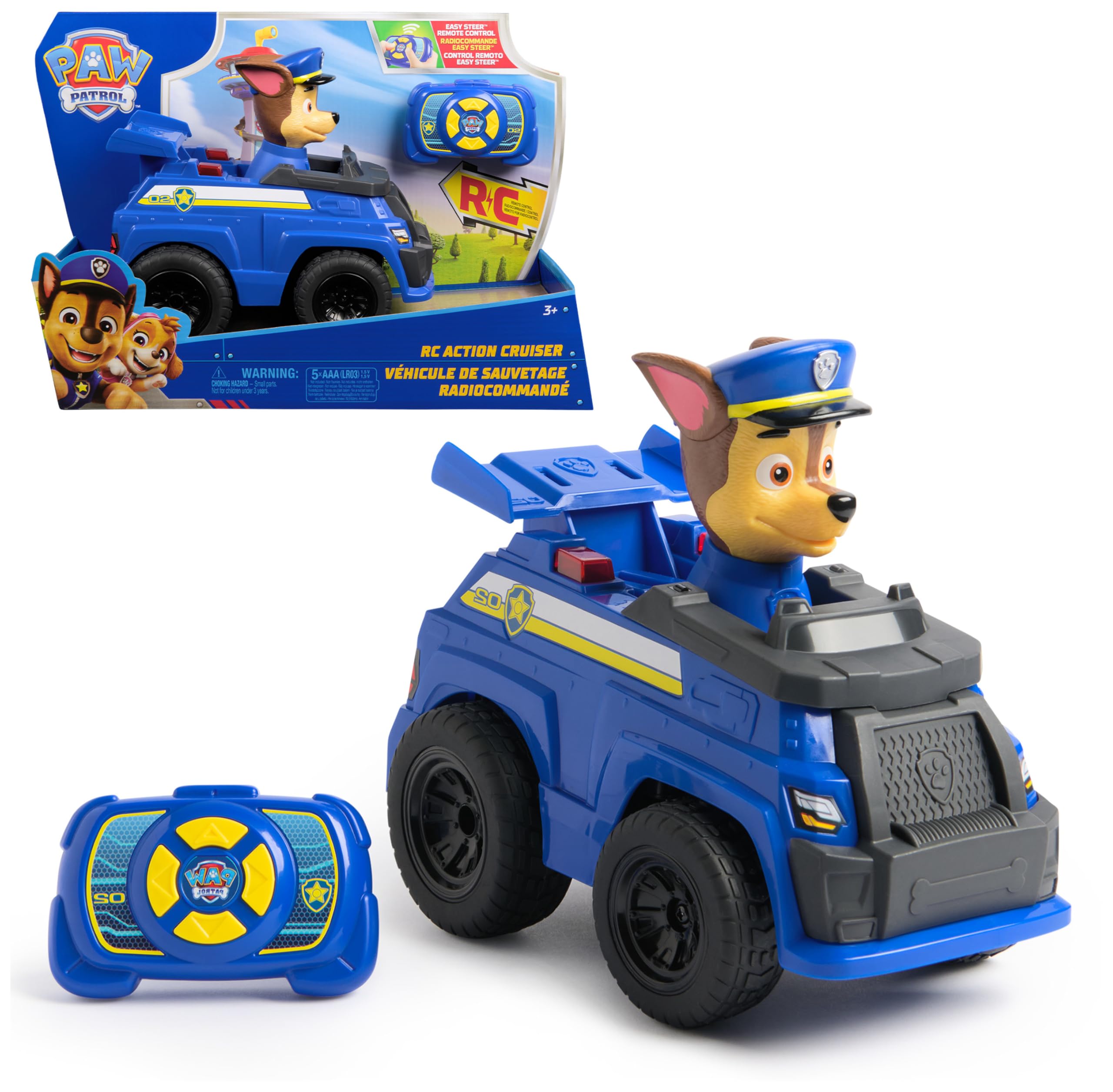 PAW PATROL – Chases ferngesteuertes Polizeiauto mit Lichteffekten, ca. 25 cm, einfache Steuerung mit Fernbedienung, RC-Auto für Kinder ab 3 Jahren