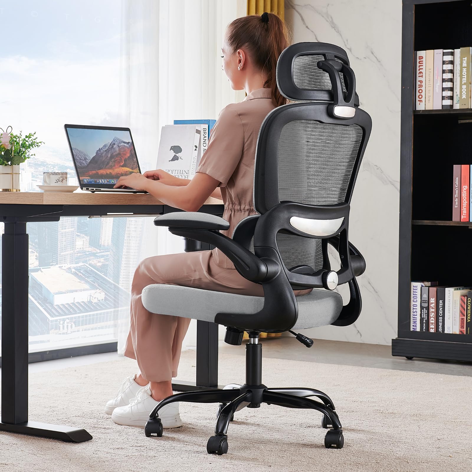 TRALT Office Chair Ergonomic Desk Chair with Lumbar Support Black Grey, 1