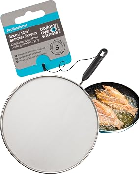 Stainless Steel Splatter Guard 32cm Fine Mesh Frying Pan Protector With Comfortable Plastic Handle. Easy Clean, Dishwasher Safe, Durable Anti-Splash Shield For Cooking, Frying, Boiling, Steaming