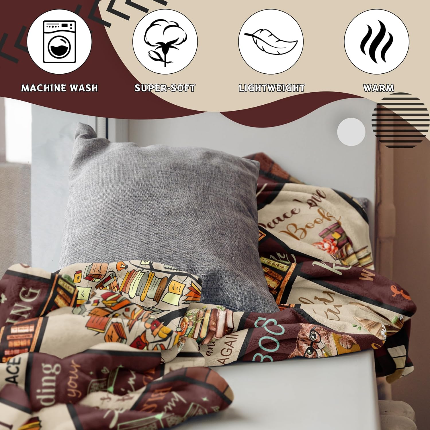 Book Lovers Gifts,Teacher Appreciation Gifts for Women, Book Accessories for Reading Lovers Blanket 60"x50", Reading Gifts, Reading Accessories for Book Lovers, Readers & Librarians Gift Ideas - Image 6