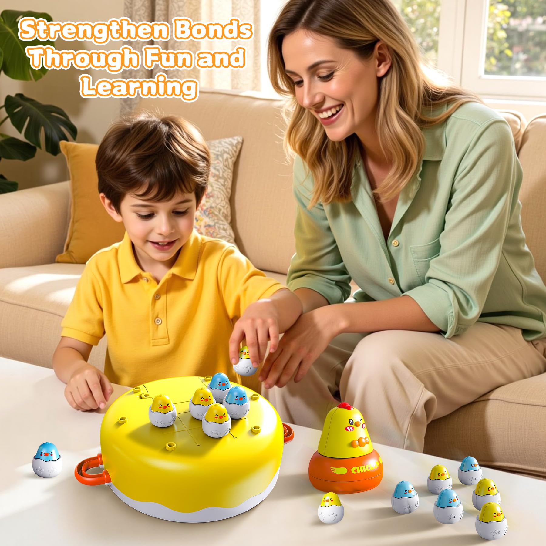 BunnyJOY Set di Pesca Magnetica 4 in 1 con Pulcini per Bambini 3+ Anni Giocattolo Educativo Montessori Interattivo con Musica, Gioco per Bambini di Pesce con Rete, Regalo per Ragazzi e Ragazze 3 4 5 6