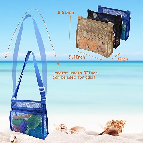 Miniatura 9 de MUYIZI Bolsas de concha de playa para sostener conchas de playa, bolsa de malla de playa, bolsas de recolección de conchas para niños, bolsa de