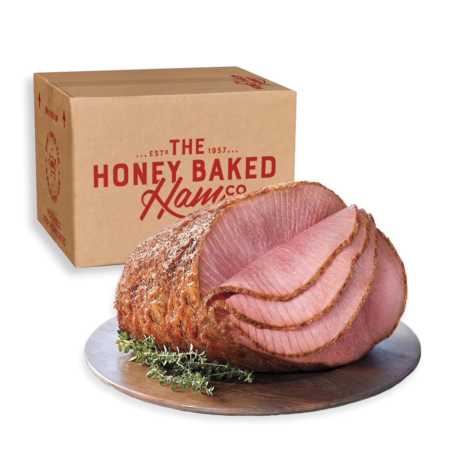 Honey Baked Ham® Bone-In Half 8 lb - Fully Cooked Spiral Sliced Holiday Ham with Signature Sweet Crunchy Glaze - Premium Smoked Pork Entrée for Dinners, Parties & Gifts - Shipped Frozen for Freshness