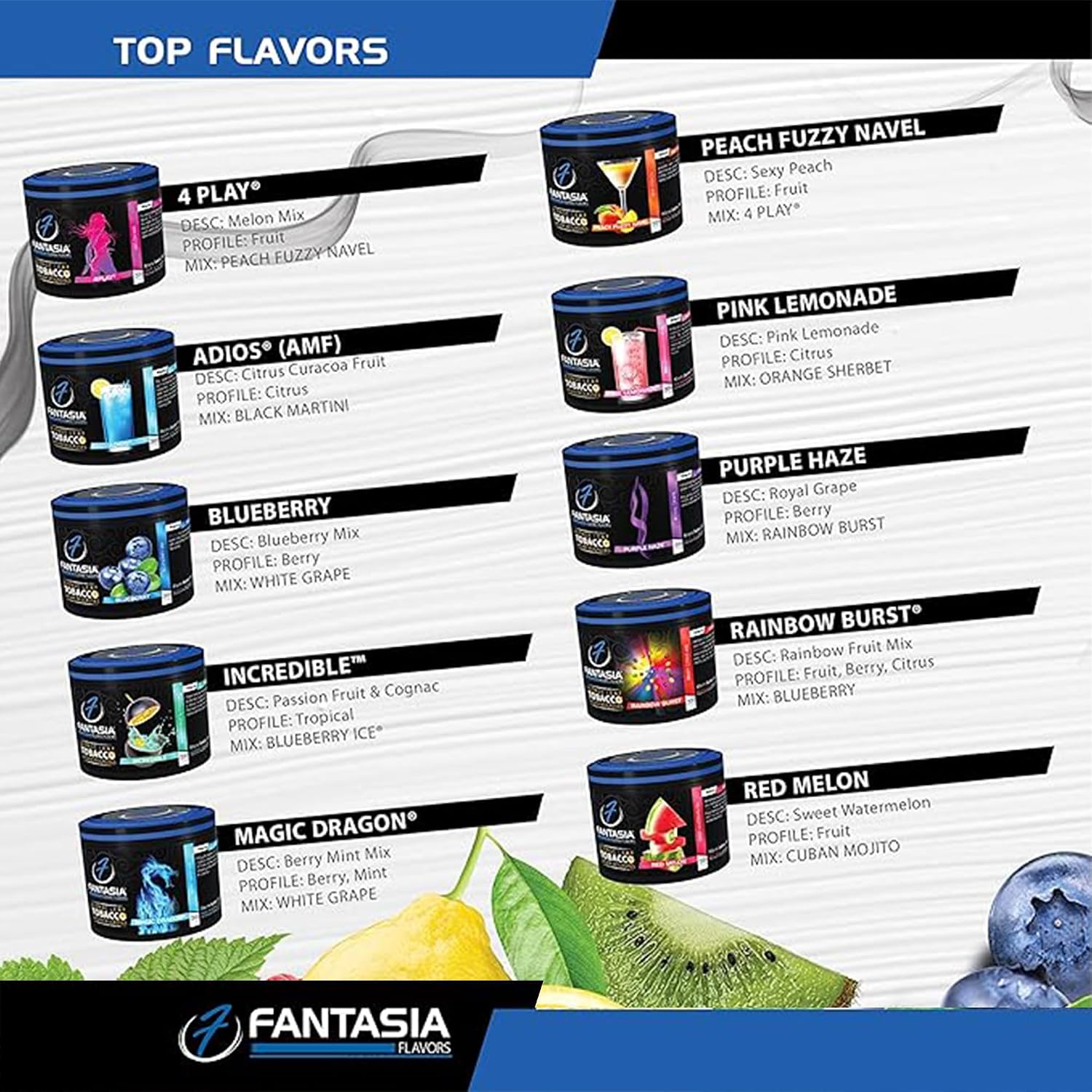 Fantasia Nicotine-Free Hookah, Hookah Shisha Flavor, 250g Can, Tobacco Free, Nicotine Free, Blueberry