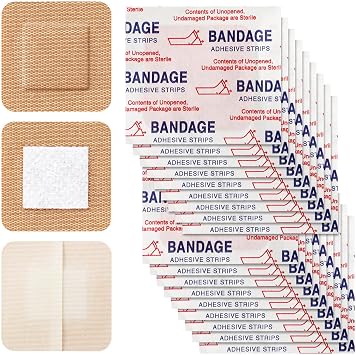 Marsui 200 Pcs Adhesive Spots Bandages Square Tan Adhesive Bandages Flexible Non Latex Knuckle Fingertip for Small Incisions Wound Care Discreet First Aid and Hides Skin Spots1.5"