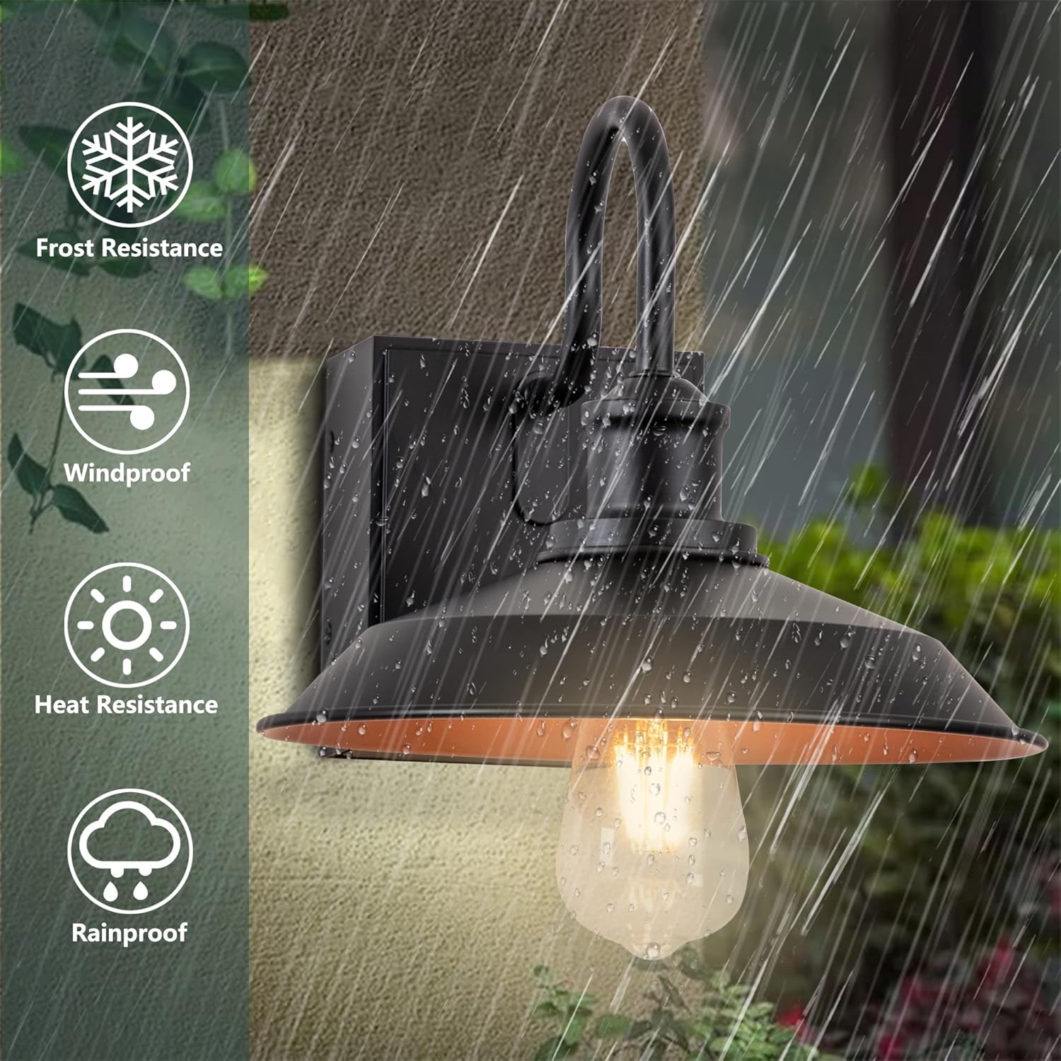 Outdoor Light with GFCI Outlet, Black Porch Light, Waterproof Exterior Barn Wall Lights Fixture with Plug, Farmhouse Sconce Wall Mount, Outside Lights for House, Garage, Patio, 2-Pack